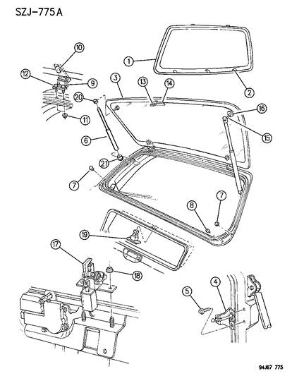 1995 Jeep Grand Cherokee BACKLITE-Glass Assembly - Tnt W/HBL Diagram for 55154817