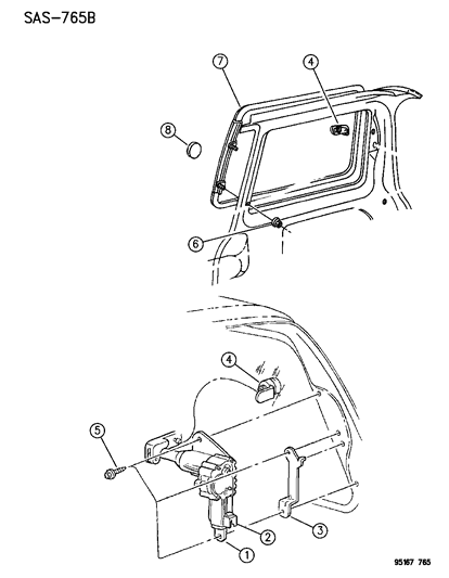 1995 Dodge Caravan Handle And Actuator Assembly, Quarter Vent Window (Serviced By Componets Only) Diagram for 4864917