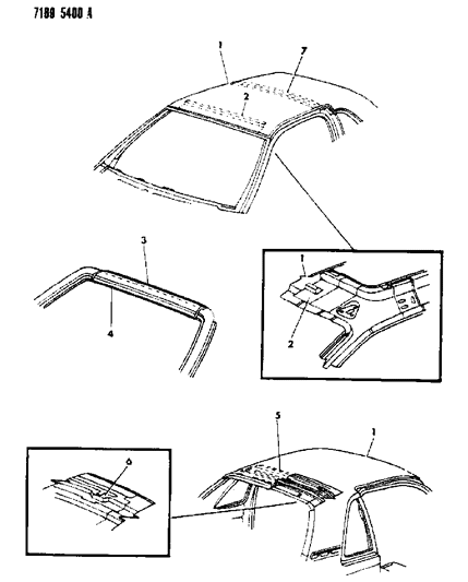1987 Chrysler LeBaron Roof Panel & Windshield Frame Diagram