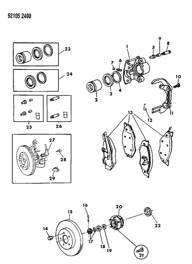 1992 Chrysler LeBaron Brakes, Front With Rear Disc Brakes Diagram