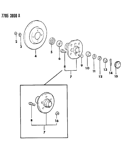 1987 Dodge Colt Brake Disc & Bearings, Front Diagram 1