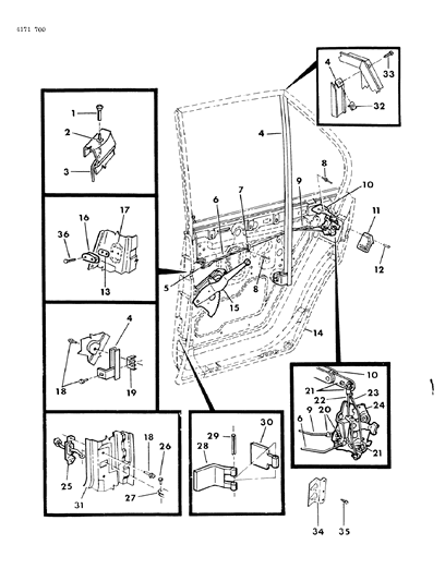 1984 Dodge Omni Door, Rear Shell, Regulators & Controls Diagram