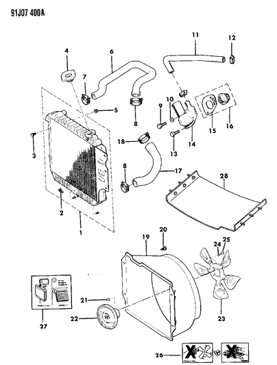 1992 Jeep Wrangler Radiator & Related Parts Diagram 1