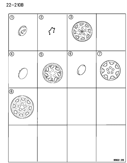 1995 Chrysler Sebring Covers & Caps, Wheel Diagram