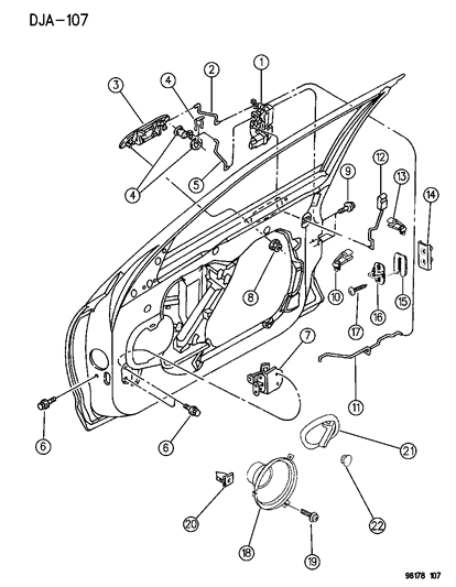 1996 Chrysler Cirrus Door, Front Handle, Latch, Speakers Diagram