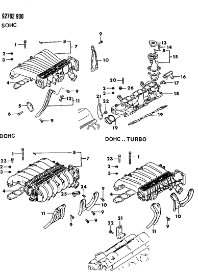 1993 Dodge Stealth Intake & Exhaust Manifold Diagram 2