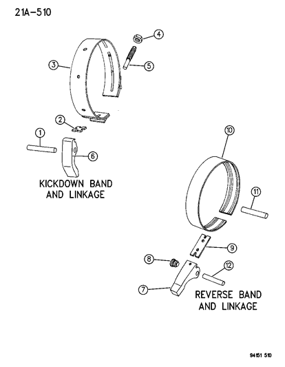 1995 Dodge Caravan Bands , Reverse & Kickdown Diagram