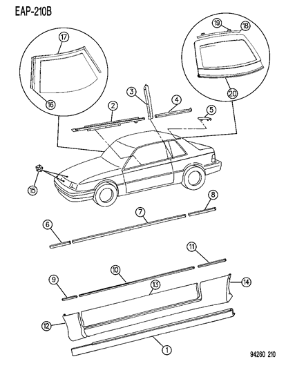 1994 Dodge Shadow Molding Quarter Outside Front Diagram for GN50MW7