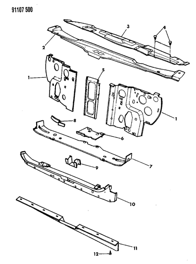 1991 Dodge Daytona Grille & Related Parts Diagram
