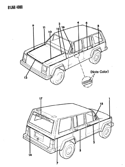1984 Jeep Cherokee Decals, Exterior Diagram 10
