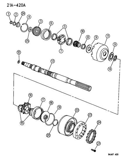 1995 Jeep Cherokee Gear Train & Output Shaft Diagram 1