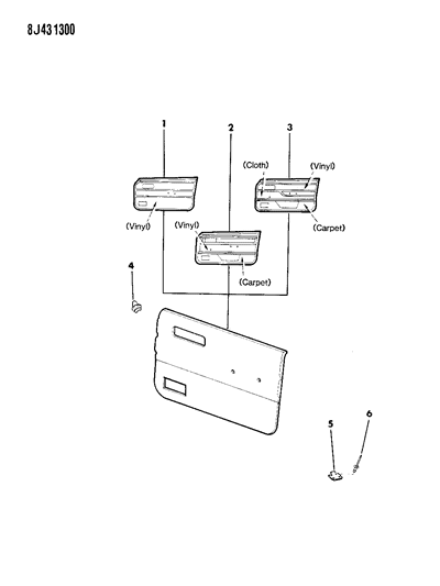 1989 Jeep Wagoneer Panels - Door Trim Diagram 1