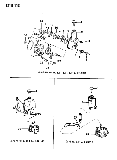 1992 Chrysler Town & Country Power Steering Pump Components Diagram