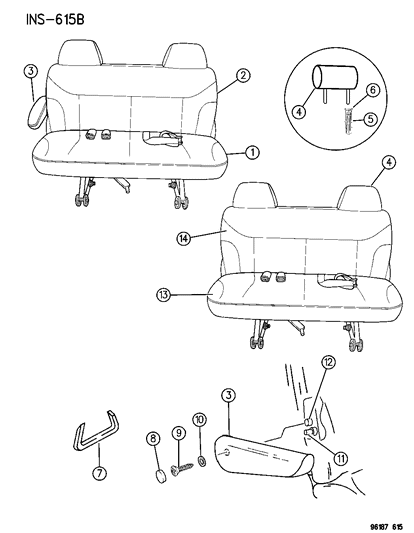 1996 Chrysler Town & Country Rear Seats Diagram 1