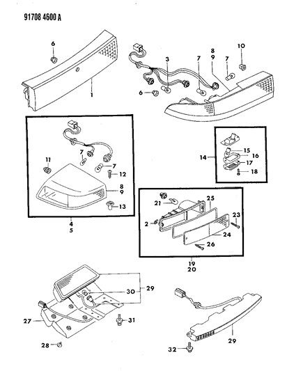 1991 Dodge Stealth Lamps - Rear Exterior Diagram