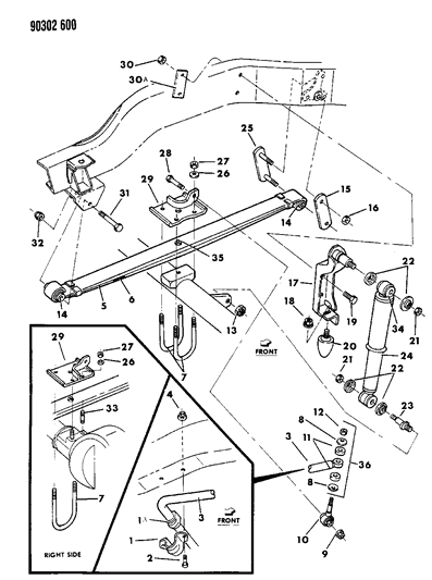 1992 Dodge W250 Suspension - Front Leaf Diagram