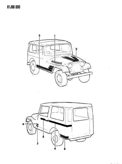 1986 Jeep Wrangler Decal-Body Side LOWERFRONT (ORAN Diagram for J5764357