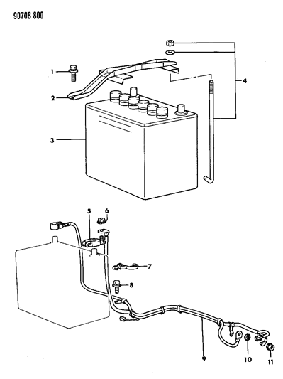 1990 Dodge Colt Battery Trays & Cables Diagram