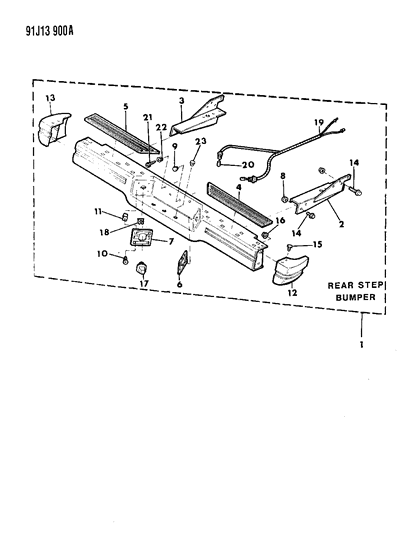 1991 Jeep Comanche Bumper, Rear Step Diagram