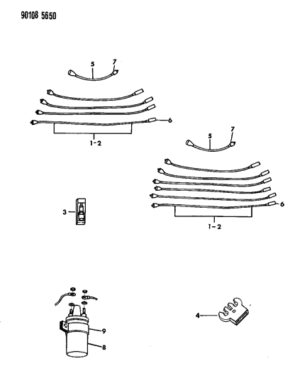 1990 Dodge Shadow Spark Plugs, Ignition Cables And Coils Diagram