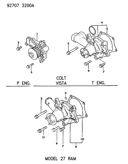 1993 Dodge Colt Water Pump And Gasket Package Diagram for MD997615