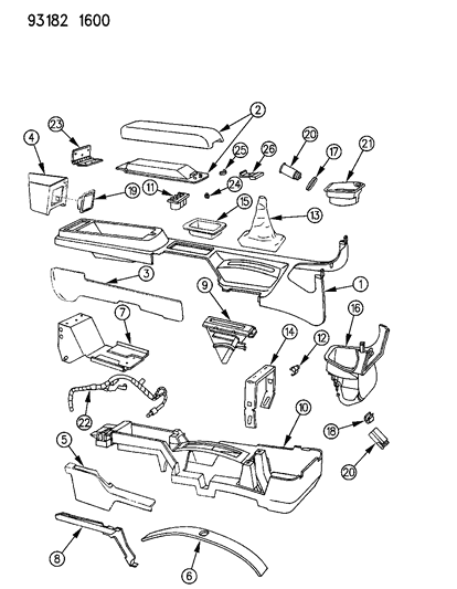 1993 Chrysler LeBaron Console, Center Diagram