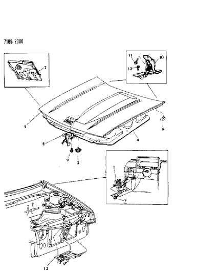 1987 Dodge Shadow Hood & Hood Release Diagram