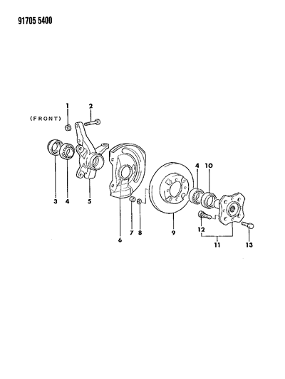 1991 Dodge Colt Brake, Disc And Bearings, Front Diagram 2