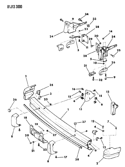 1984 Jeep Wagoneer Bumper, Front Diagram