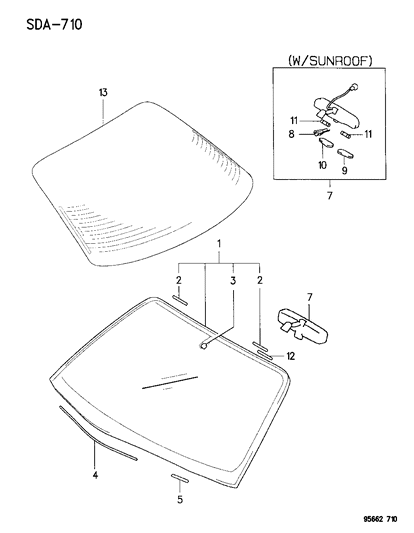 1996 Dodge Avenger Windshield Glass & Back Glass Diagram