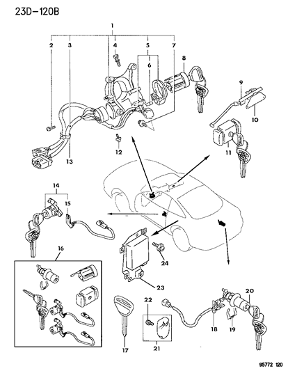 1995 Dodge Stealth Lock Cylinder & Keys Diagram