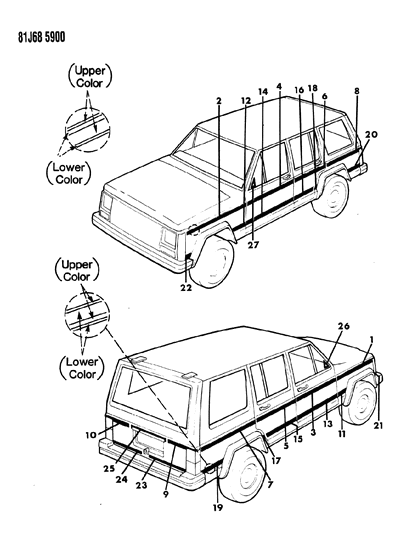 1986 Jeep Wagoneer Decals, Exterior Diagram 2