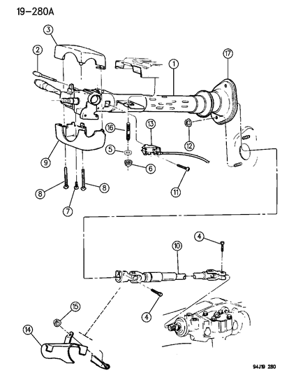 1995 Jeep Grand Cherokee Column, Steering Upper And Lower Diagram