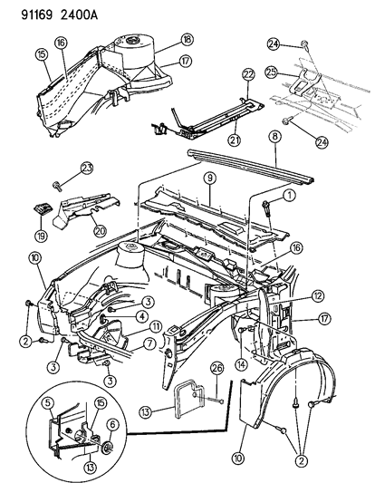 1991 Dodge Spirit Shield & Screen Diagram