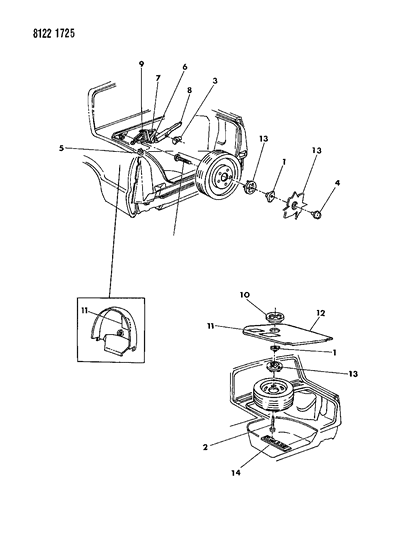 1988 Dodge Dynasty Jack & Spare Tire Storage Diagram