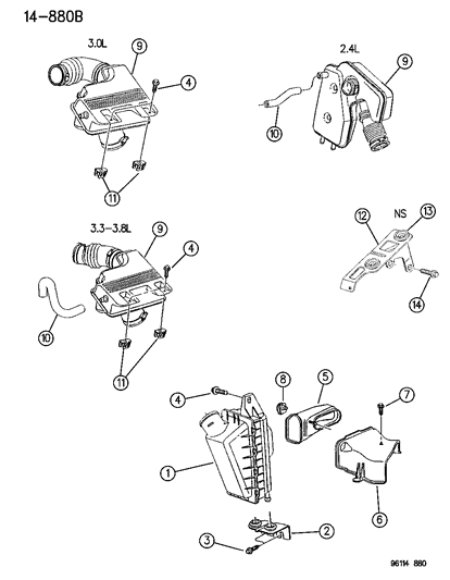 1996 Dodge Grand Caravan Air Cleaner Fresh Air Duct Assembly Diagram for 4612961