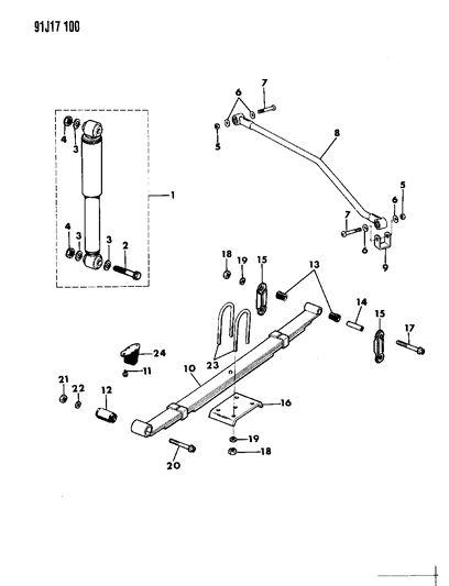 1992 Jeep Wrangler Suspension - Rear With Shock Absorber Diagram