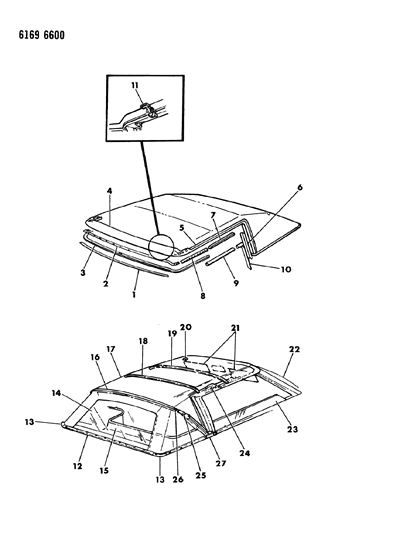 1986 Chrysler LeBaron Base Convertible Folding Top Diagram 1