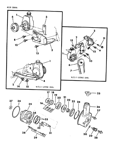 1984 Chrysler Laser Power Steering Pump & Attaching Parts Diagram