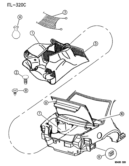 1994 Dodge Intrepid Carpet - Luggage Compartment & Silencers Diagram