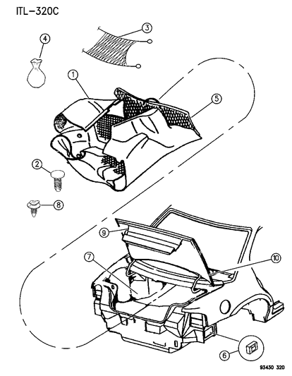 1996 Chrysler New Yorker Carpet - Luggage Compartment & Silencers Diagram