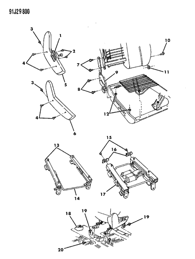 1993 Jeep Grand Cherokee Recliner & Seat Track - Front Seat Diagram