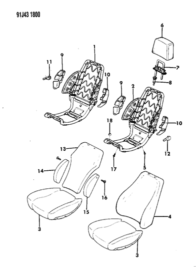 1992 Jeep Cherokee Frame & Pad Bucket Seat Diagram 2