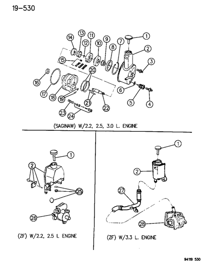 1994 Chrysler Town & Country Power Steering Pump Components Diagram