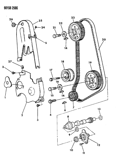 1990 Dodge Caravan Timing Belt / Chain & Cover & Intermediate Shaft Diagram 1