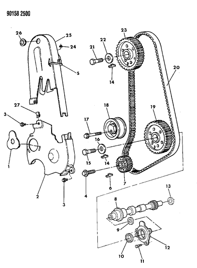 1990 Chrysler Town & Country Timing Belt / Chain & Cover & Intermediate Shaft Diagram 1