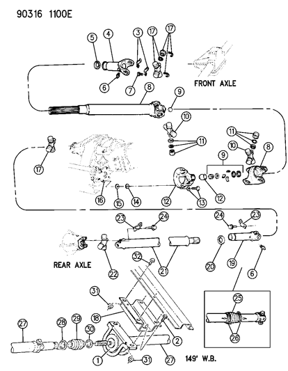 1992 Dodge D350 Propeller Shaft, Two Piece Diagram 2