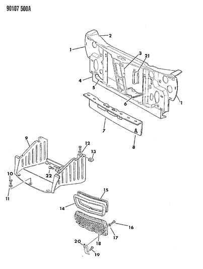 1990 Chrysler TC Maserati Grille & Related Parts Diagram