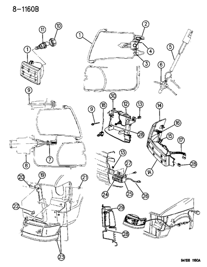 1994 Dodge Caravan Lamps - Front Diagram