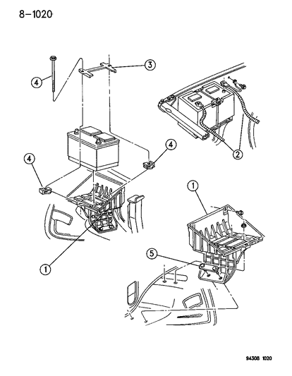 1996 Dodge Ram 1500 Battery Tray & Cables Diagram